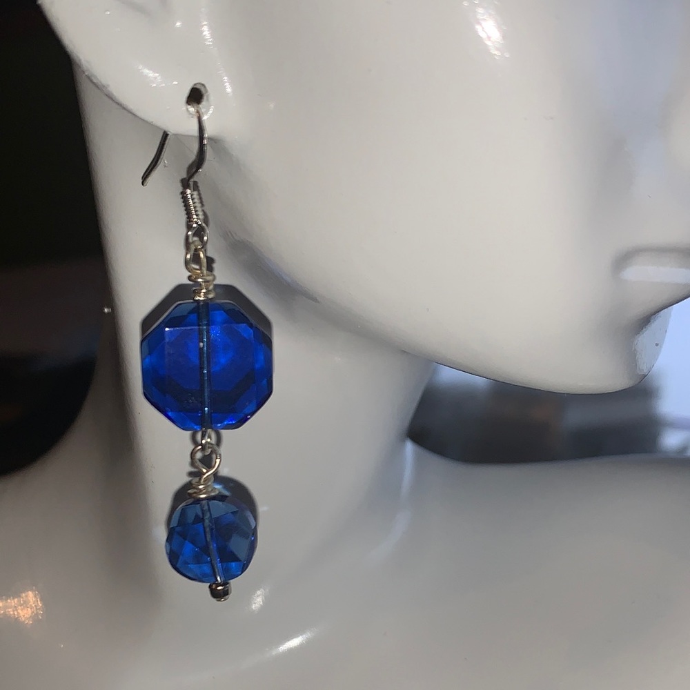 Pulse design  Blue  and silver Dangle Earrings